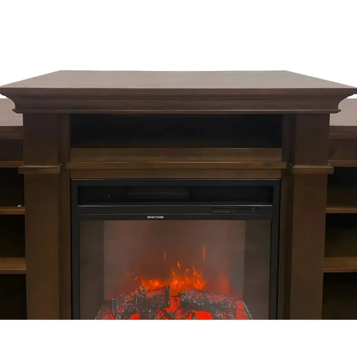 Camino Elettrico 1800W con Mobile Ripiani da Pavimento in Legno Noce