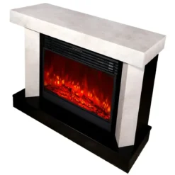 Camino Elettrico 1950W da Appoggio Effetto Fiamma Suono Legna Beige