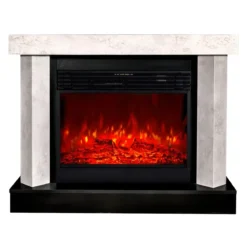 Camino Elettrico 1950W da Appoggio Effetto Fiamma Suono Legna Beige
