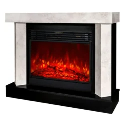 Camino Elettrico 1950W da Appoggio Effetto Fiamma Suono Legna Beige