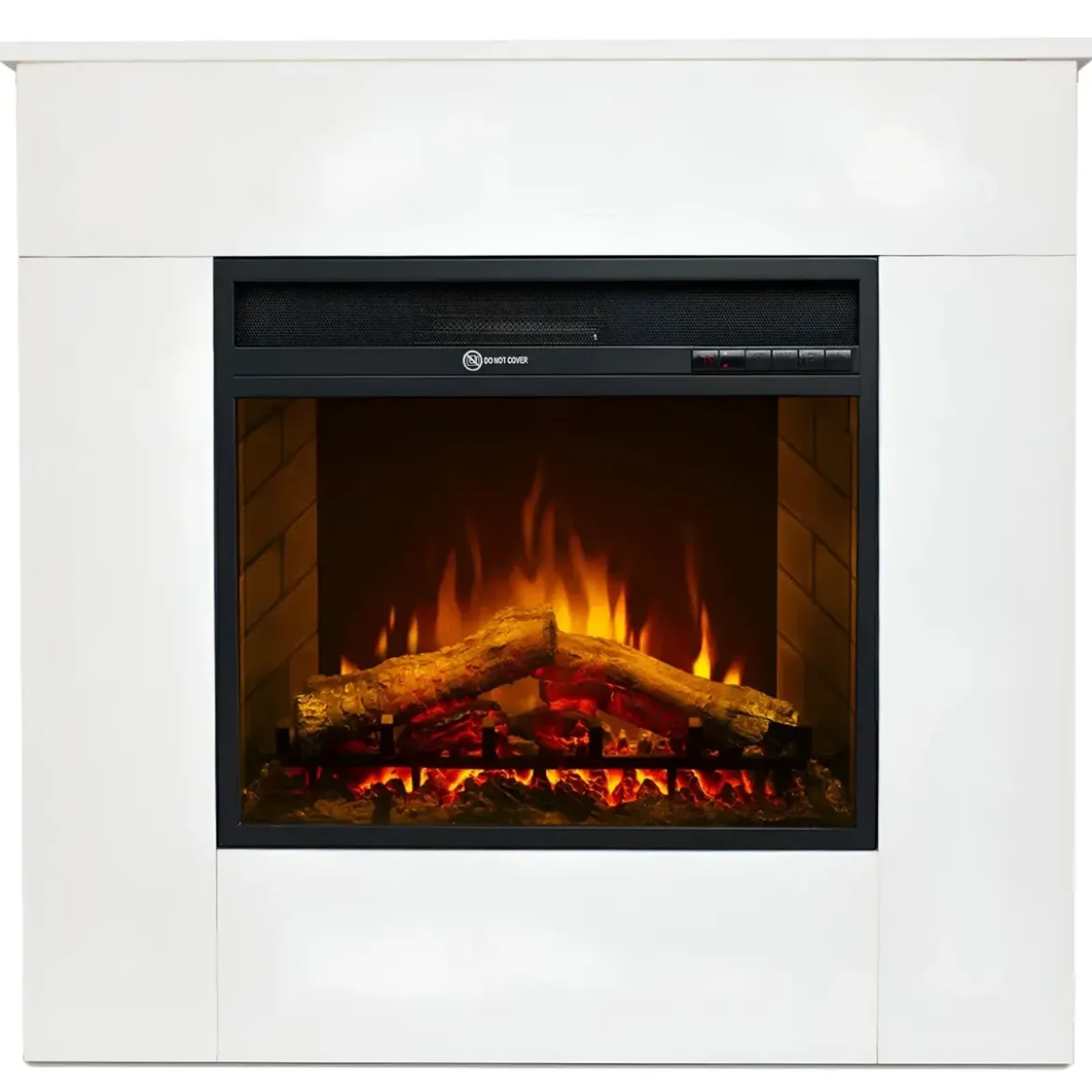 Camino Elettrico 1800W da Pavimento Fiamma Regolabile Legno Bianco