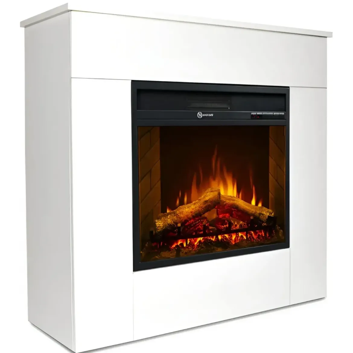 Camino Elettrico 1800W da Pavimento Fiamma Regolabile Legno Bianco