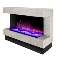 Camino Elettrico 1500W da Soggiorno Grigio con Fiamma 3D Multicolore