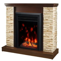 Camino Elettrico 1500W da Terra Noce Rustico Effetto Fiamma Realistico