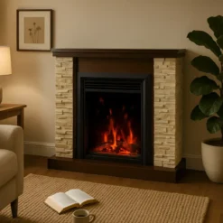 Camino Elettrico 1500W da Terra Noce Rustico Effetto Fiamma Realistico