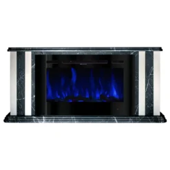 Camino Elettrico 1500W Effetto Marmo Decorativo da Soggiorno Grigio