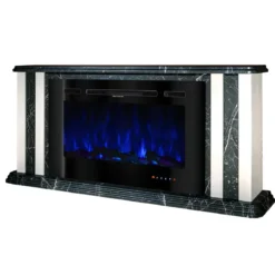 Camino Elettrico 1500W Effetto Marmo Decorativo da Soggiorno Grigio