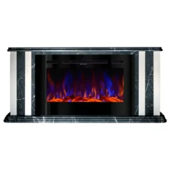 Camino Elettrico 1500W Effetto Marmo Decorativo da Soggiorno Grigio