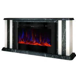 Camino Elettrico 1500W Effetto Marmo Decorativo da Soggiorno Grigio