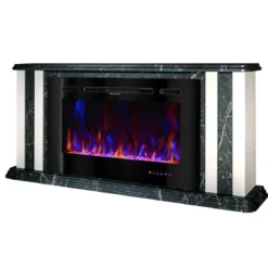 Camino Elettrico 1500W Effetto Marmo Decorativo da Soggiorno Grigio