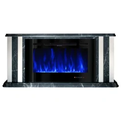 Camino Elettrico 1500W Effetto Marmo Decorativo da Soggiorno Grigio