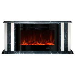 Camino Elettrico 1500W Effetto Marmo Decorativo da Soggiorno Grigio
