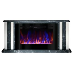 Camino Elettrico 1500W Effetto Marmo Decorativo da Soggiorno Grigio