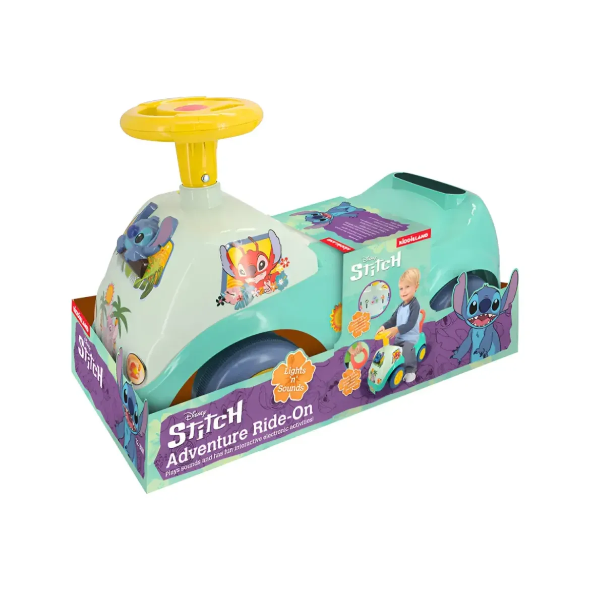 Camioncino per Bambini Stitch Giocattolo Cavalcabile con Volante Luci