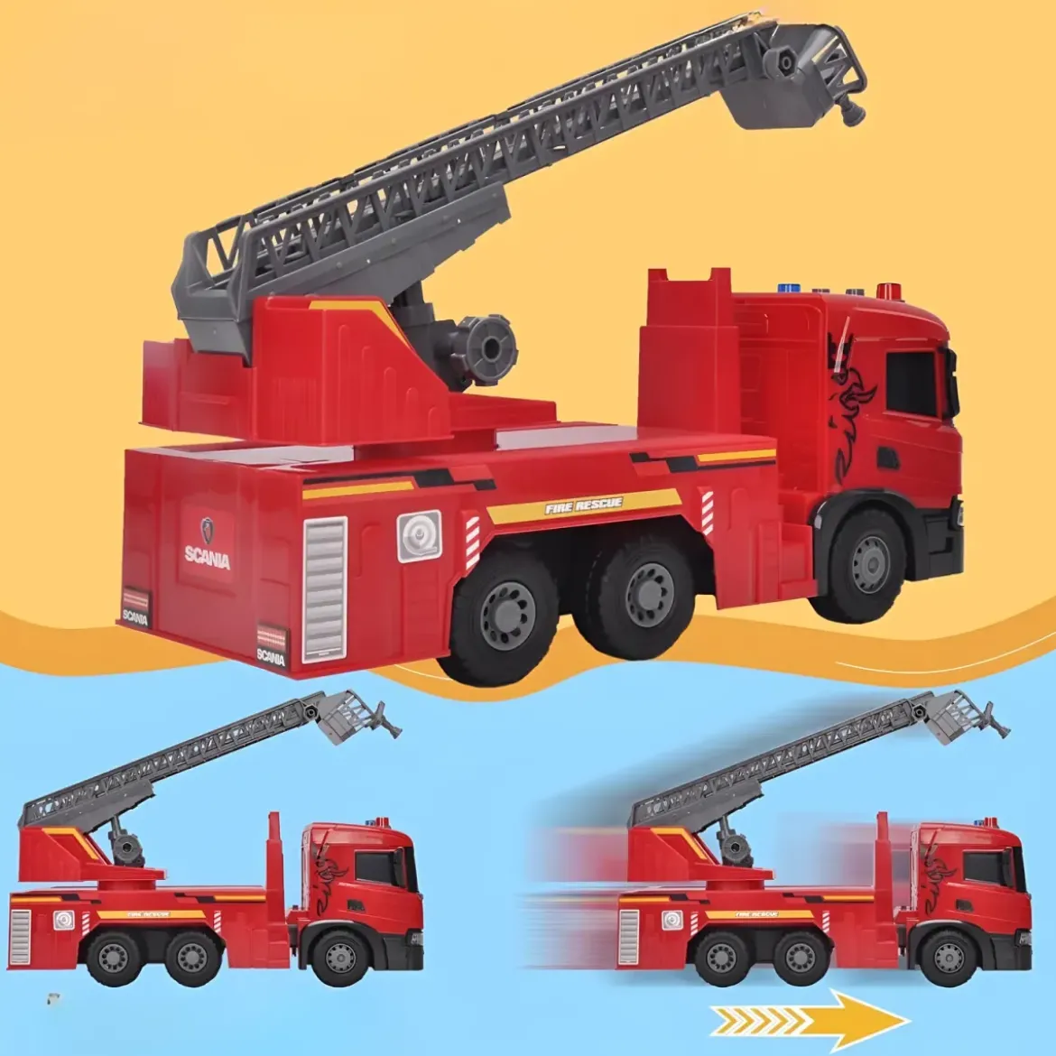 Camion dei Pompieri a Frizione Giocattolo Scania con Luci Suoni Rosso