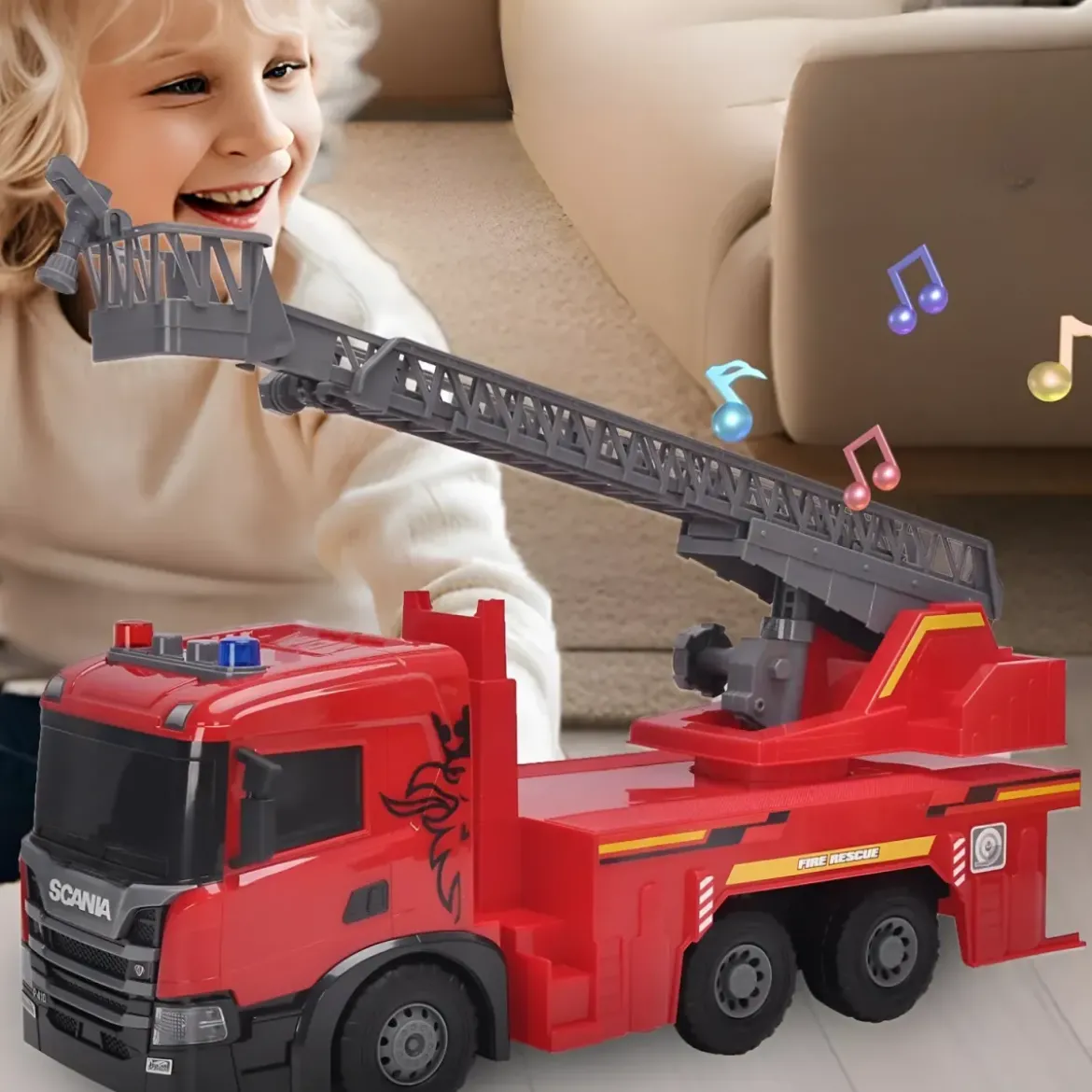 Camion dei Pompieri a Frizione Giocattolo Scania con Luci Suoni Rosso