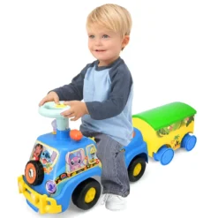 Camion per Bambini Cavalcabile Celeste con Rimorchio Luci e Volante