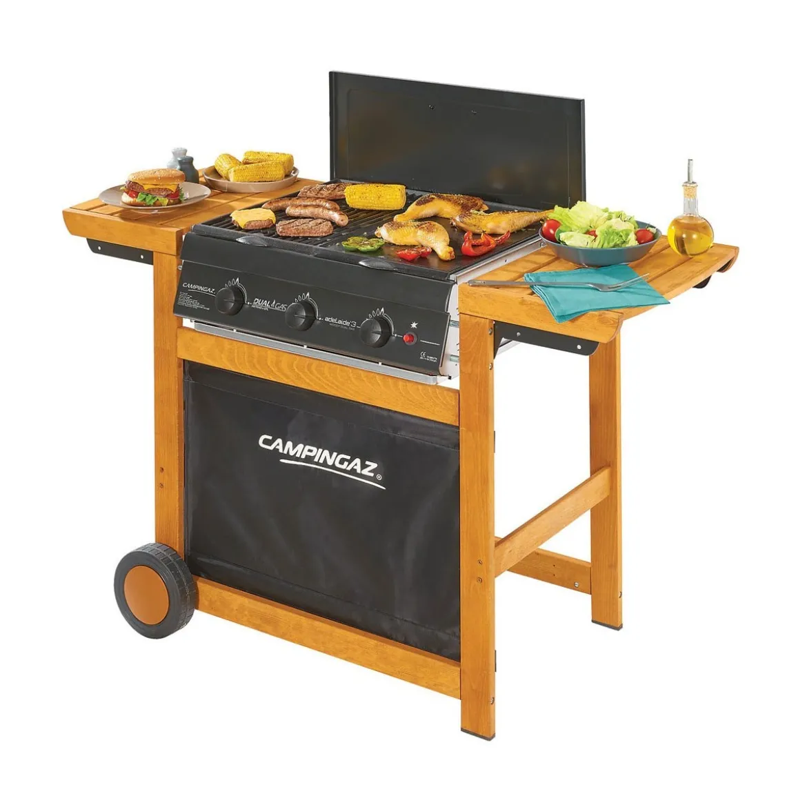 Campingaz Barbecue Dual Gas 14 Kw Metano GPL 3 Bruciatori Griglia Piastra Ghisa