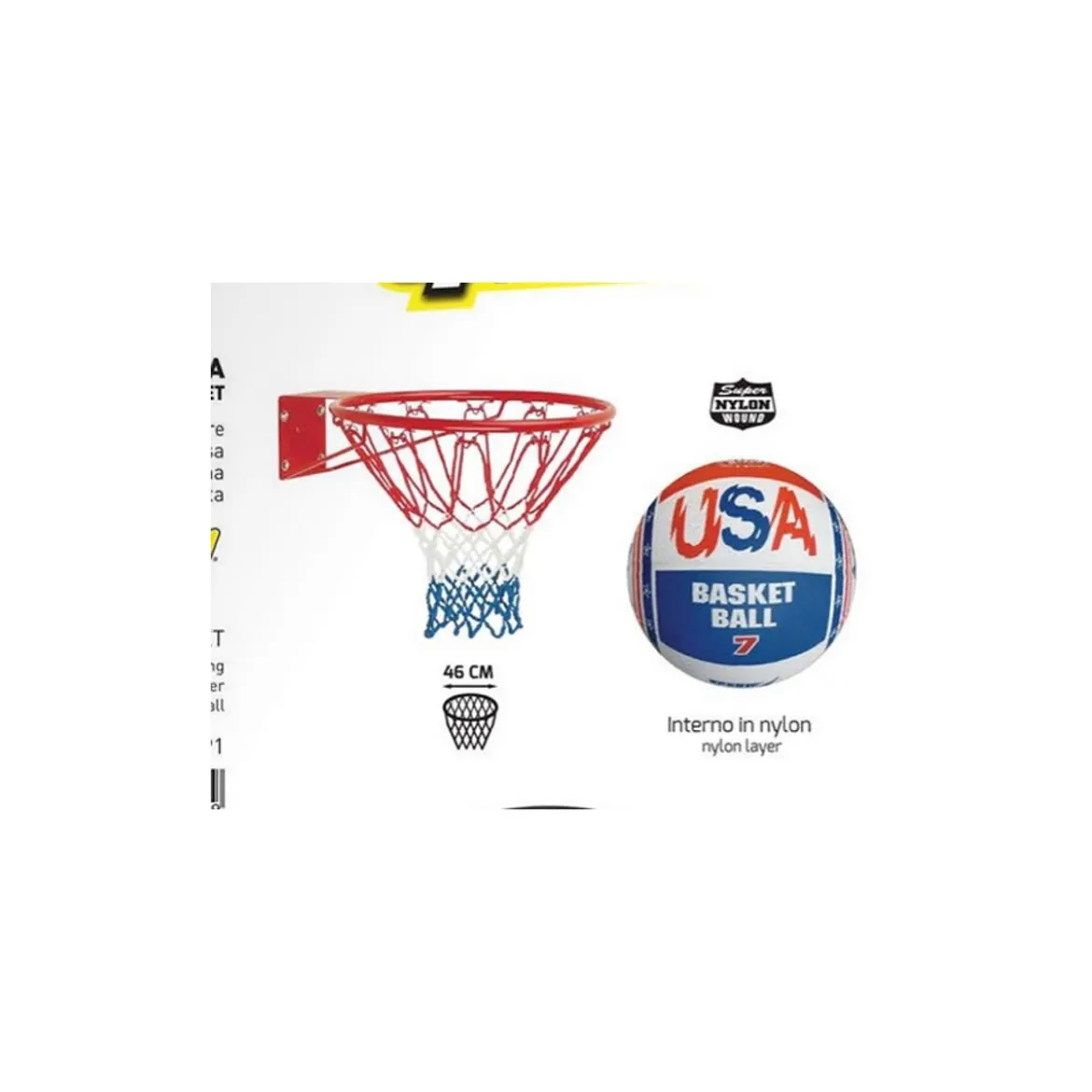 Canestro da Basket Regolamentare 46 cm Pallone Rete Set Pallacanestro Bambini