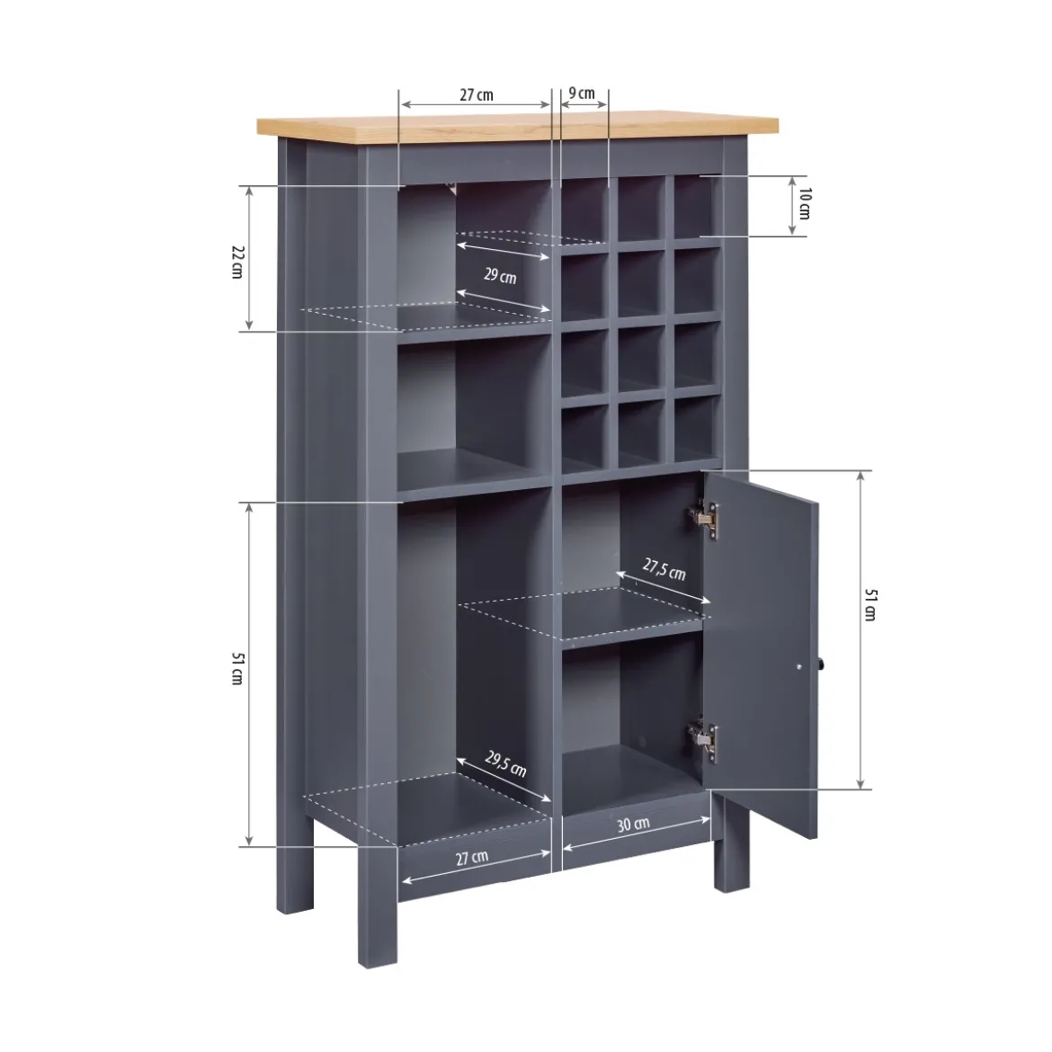 Cantinetta Antracite in rovere Porta Bottiglie 76,8x33x124,4 cm