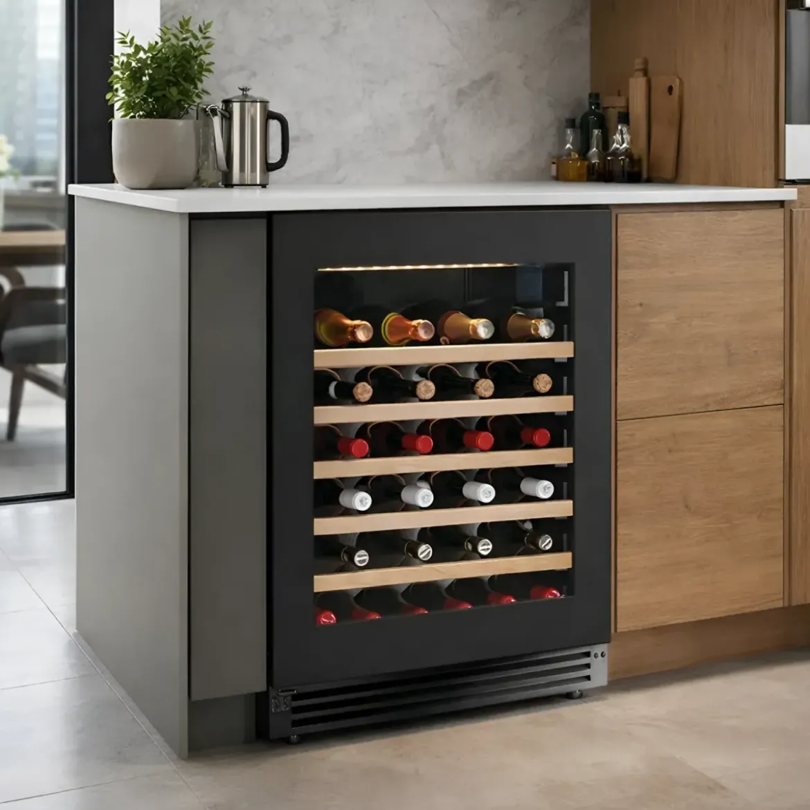 Cantinetta Vino a Incasso 52 Bottiglie Nero Ventilata Classe G Acciaio