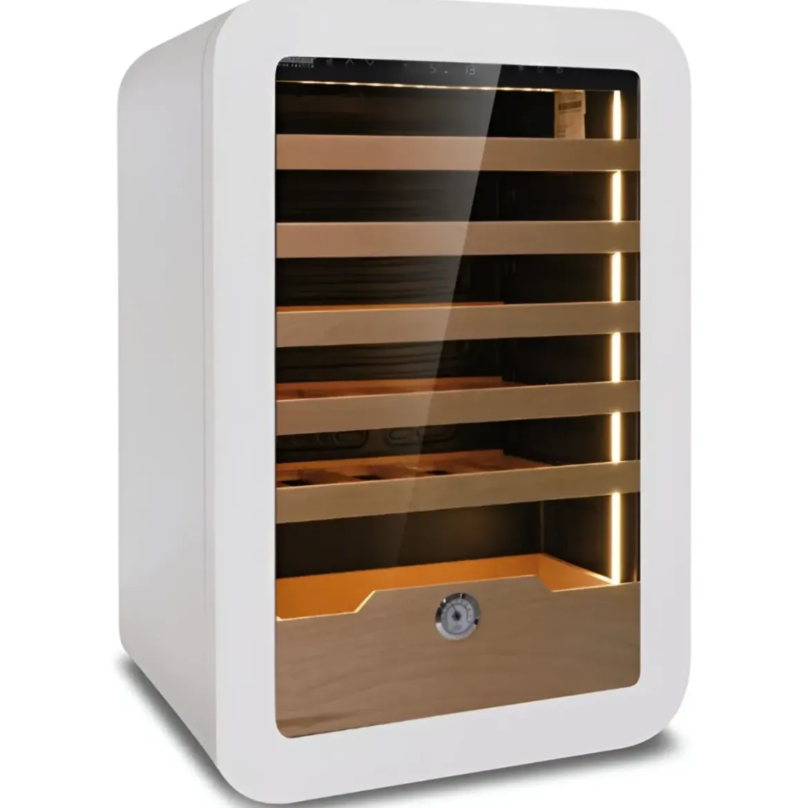 Cantinetta Vino 36 Bottiglie 5 Ripiani in Legno Classe G Bianco LED