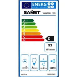 Cappa per Cucina 60 cm Sottopensile Samet 3 Velocità Bianco Classe G