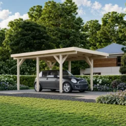 Carport Auto Singolo Legno Abete Grezzo 360x512x230 cm con Copertura