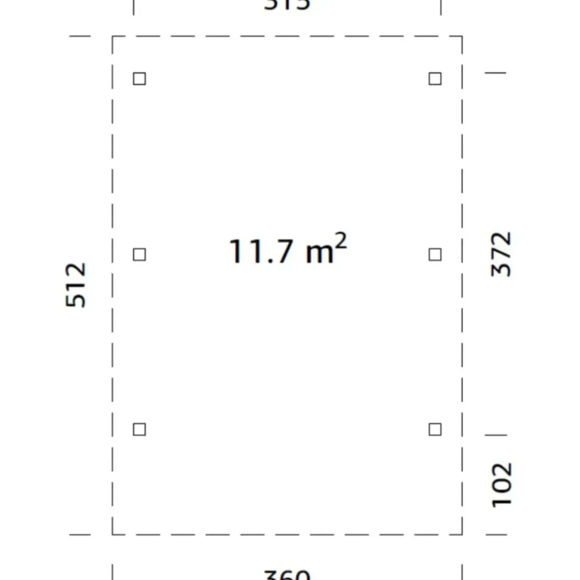 Carport Auto Singolo Legno Abete Grezzo 360x512x230 cm con Copertura