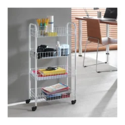 Carrellino Acciaio Bagno Cucina di Servizio Porta Oggetti Frutta Ruote 4 Ripiani