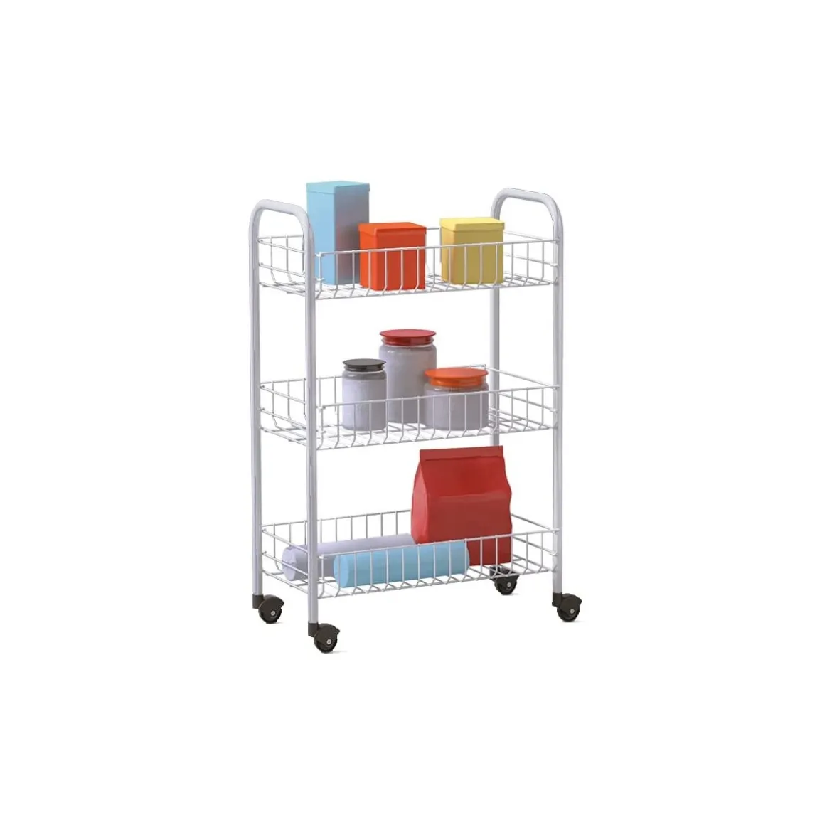 Carrellino Acciaio Scaffaletto di Servizio da Cucina Porta Frutta Ruote 3 Piani