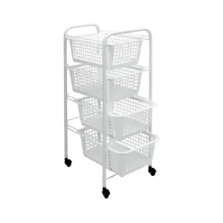 Carrellino Salvaspazio 4 Ripiani con Ruote Lavanderia Cucina Bagno Scorrevole