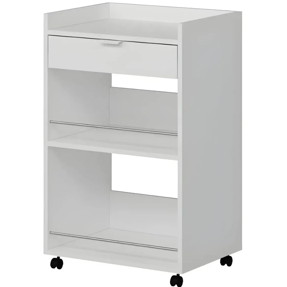 Carrello per Cucina Mobile Multiuso Ruote Bianco 1 Cassetto 2 Ripiani