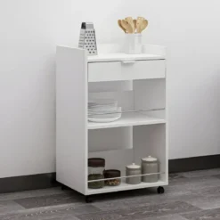 Carrello per Cucina Mobile Multiuso Ruote Bianco 1 Cassetto 2 Ripiani