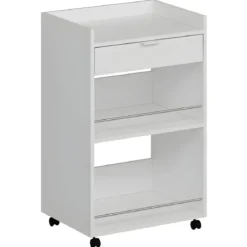 Carrello per Cucina Mobile Multiuso Ruote Bianco 1 Cassetto 2 Ripiani