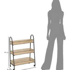 Carrello Portapiante con Ruote 3 Ripiani in Metallo Beige Nero