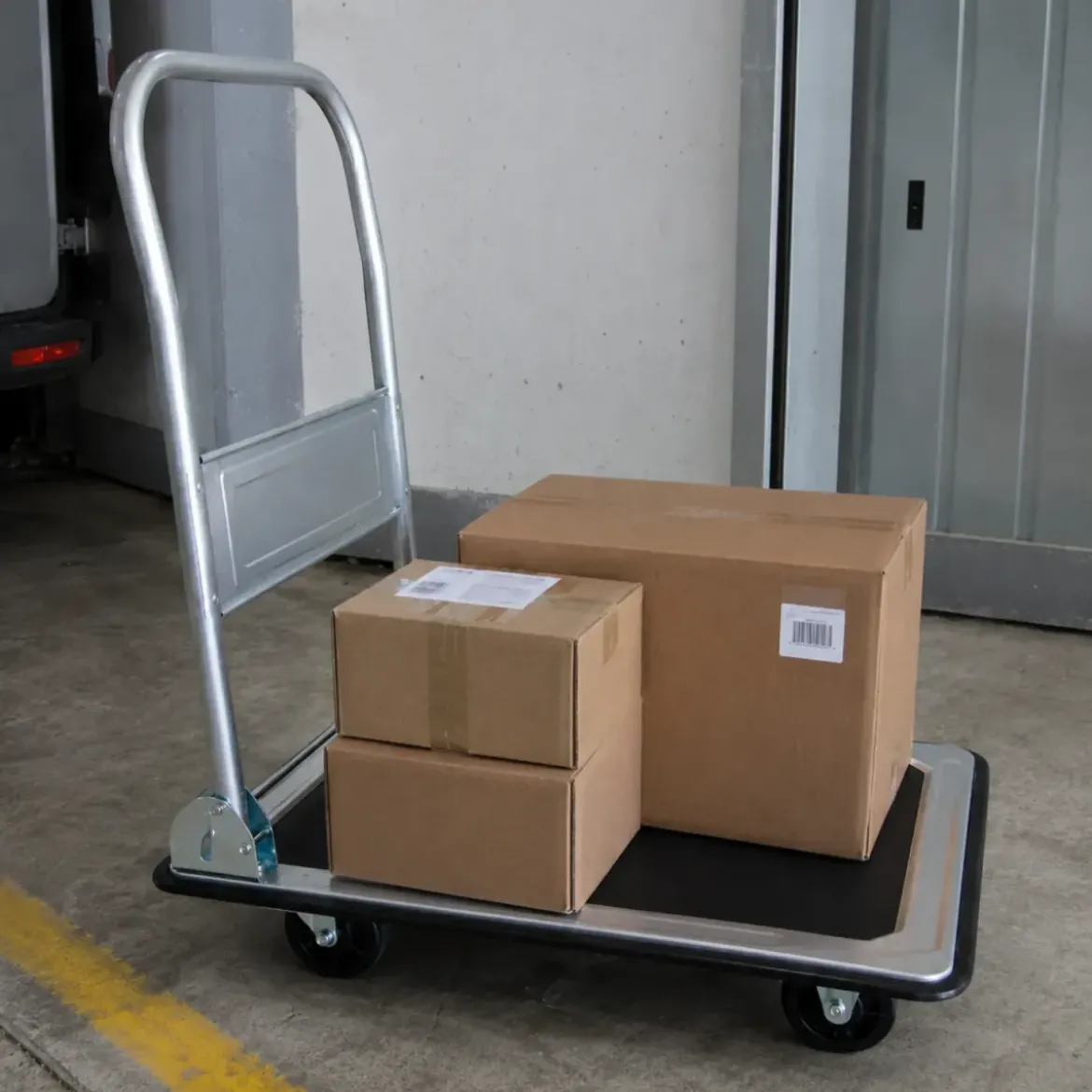 Carrello Portatutto Pieghevole in Acciaio con Pedana Portata 150kg