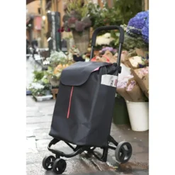 Carrello Spesa Gimi 4 Ruote Pieghevole XL 50L Nero Tasca Interna