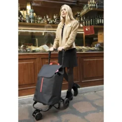 Carrello Spesa Gimi 4 Ruote Pieghevole XL 50L Nero Tasca Interna
