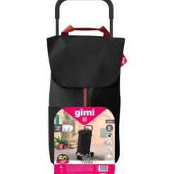 Carrello Spesa Gimi 4 Ruote Pieghevole XL 50L Nero Tasca Interna