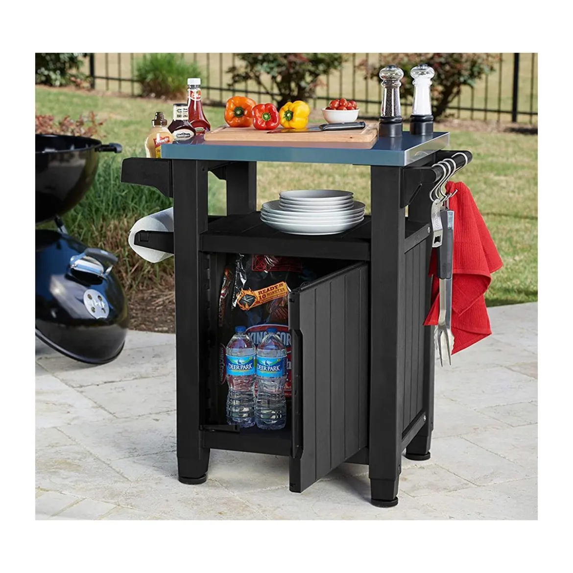 Carrello Tavolino Barbecue Tavolo con Ruote Inox Grafite Bbq Acciaio da Esterno