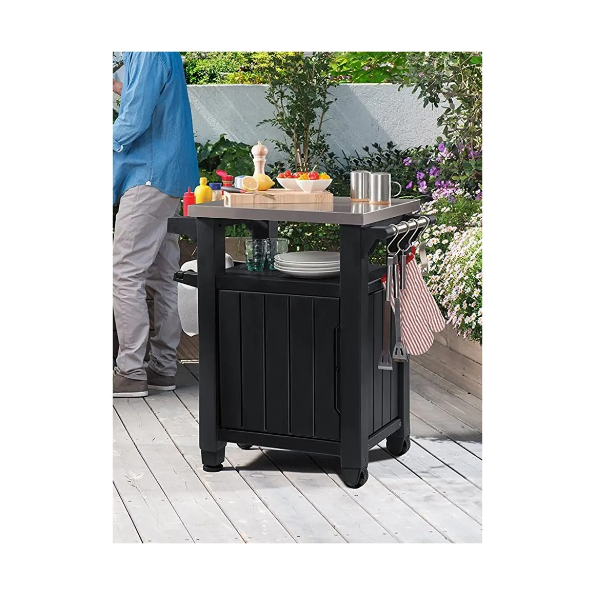 Carrello Tavolino Barbecue Tavolo con Ruote Inox Grafite Bbq Acciaio da Esterno