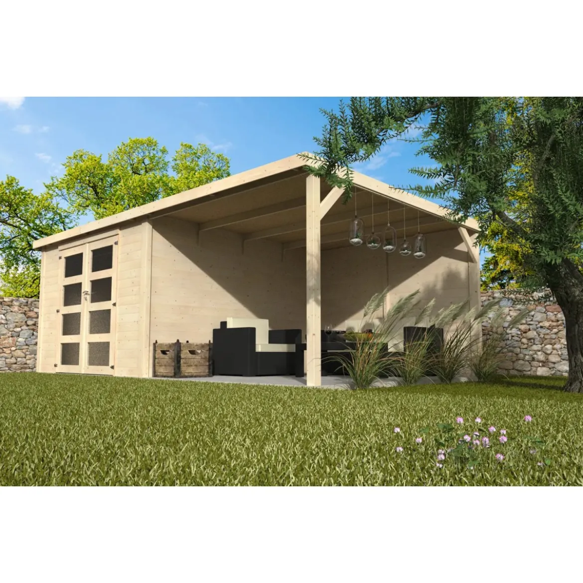 Casa Tettoia Block House 580x300 Legno 28 mm Giardino Parcheggio Auto Moto Bici