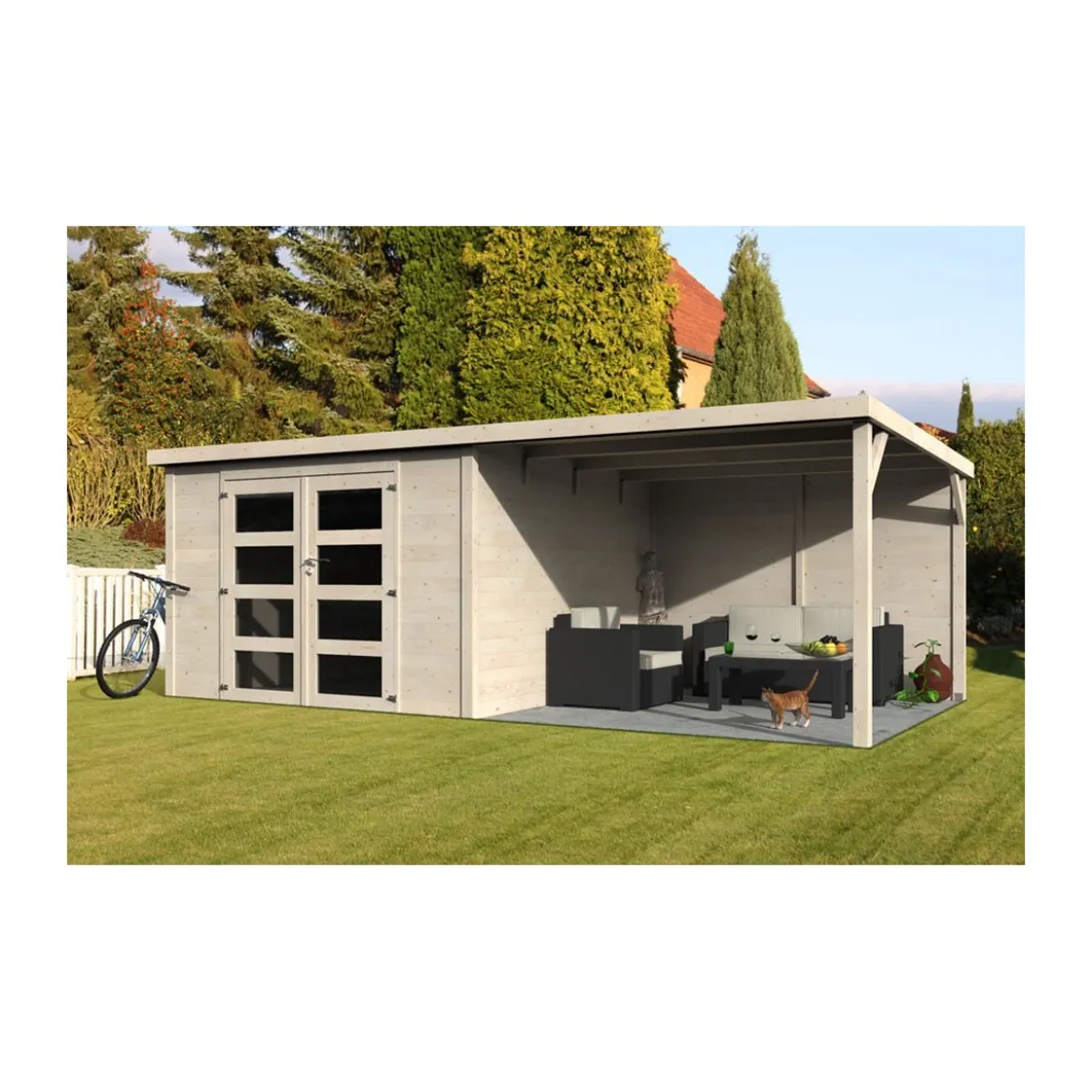 Casa Tettoia Block House 580x300 Legno 28 mm Giardino Parcheggio Auto Moto Bici