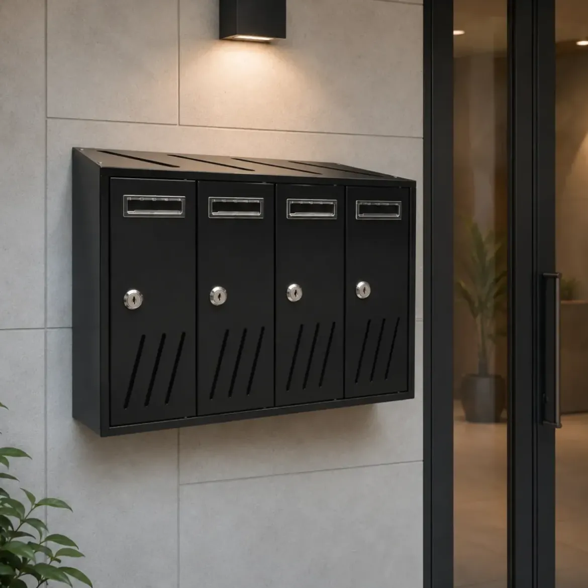Casellario Postale 4 Posti in Acciaio Antracite Serrature con 2 Chiavi