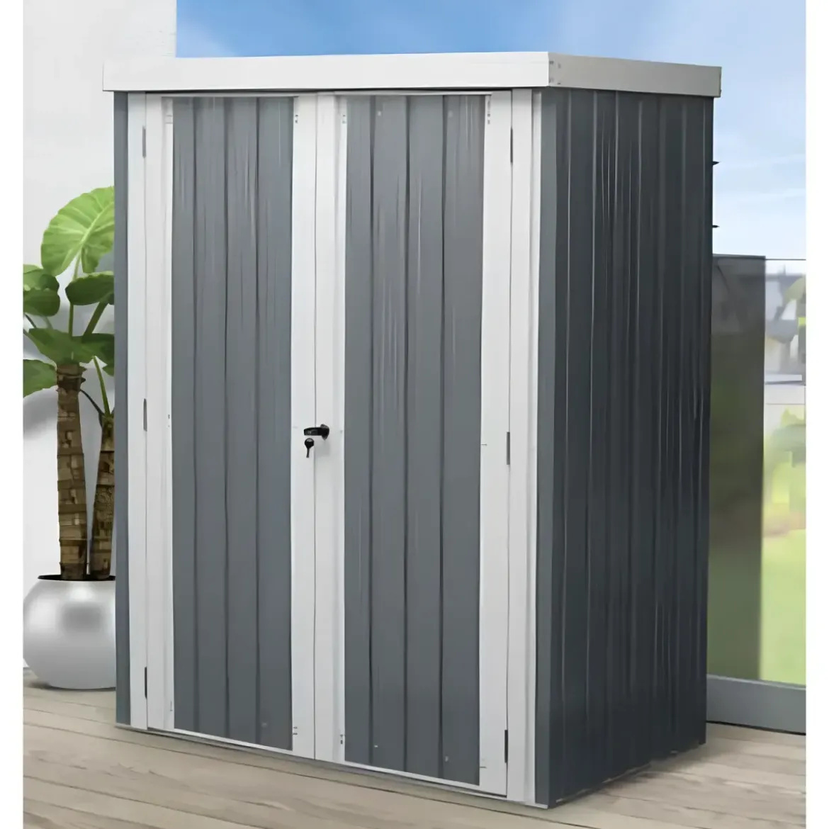 Casetta Big Box Giardino 140x81x180H cm Acciaio Antracite Doppia Porta