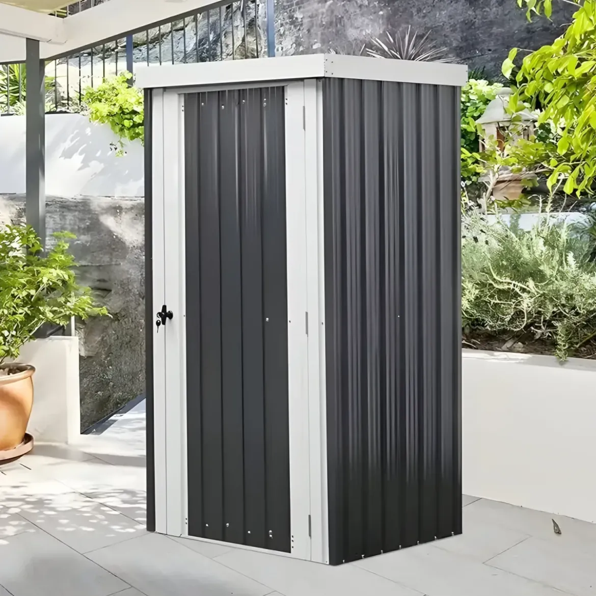 Casetta Box Giardino 98x81x180H cm Acciaio Antracite con Porta