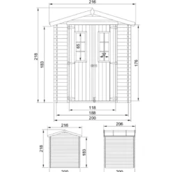 Casetta da Esterno in Legno 2x2 m Doppia Porta Finestrata Deposito