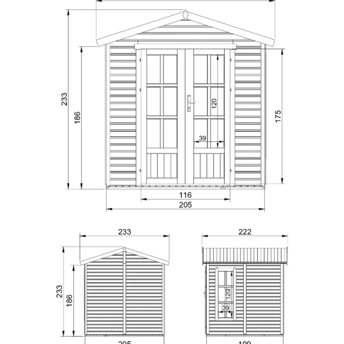 Casetta da Giardino in Legno Grezzo 2x2m 4 m2 Pavimento Porta Vetrata