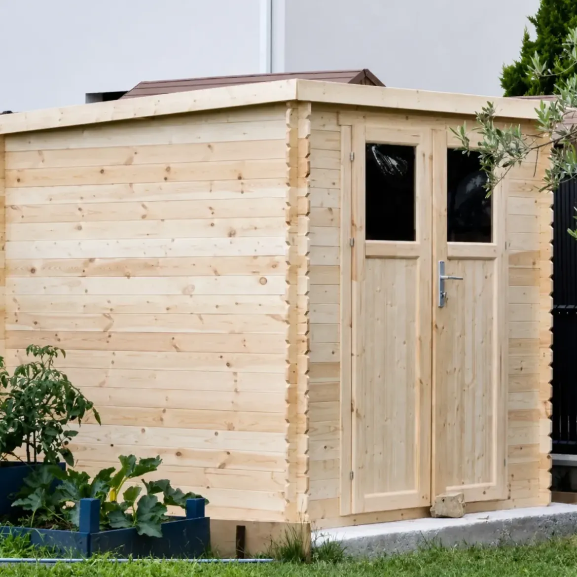 Casetta da Giardino in Legno 2x2 19 mm Doppia Porta con Serratura